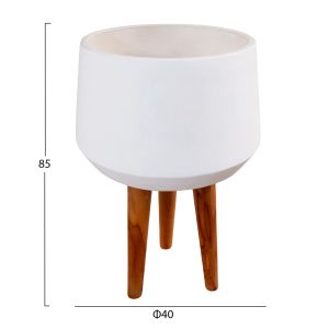 Flowerpot Quan HM4680.02L fiber cement in white - teak base Φ40X85HCM