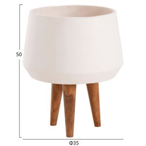 Flowerpot Quan HM4680.02M fiber cement in white - teak base Φ40X65HCM