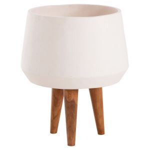 Flowerpot Quan HM4680.02M fiber cement in white - teak base Φ40X65HCM