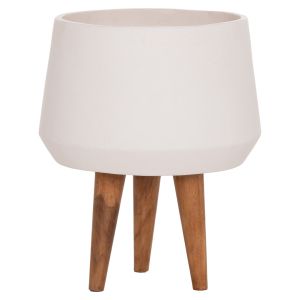 Flowerpot Quan HM4680.02M fiber cement in white - teak base Φ40X65HCM