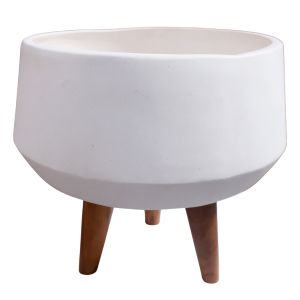 Flowerpot Quan HM4680.02S fiber cement in white - teak base Φ37X36HCM