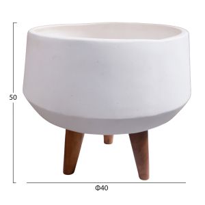 Flowerpot Quan HM4680.02S fiber cement in white - teak base Φ37X36HCM