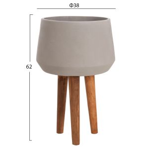 Quan HM4680.03L fiber cement gray flower pot - teak base Φ38X62HCM