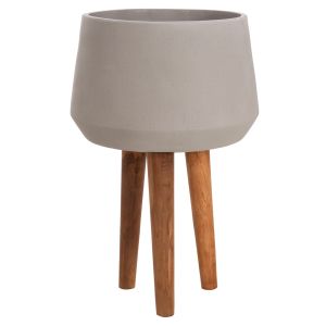 Quan HM4680.03L fiber cement gray flower pot - teak base Φ38X62HCM