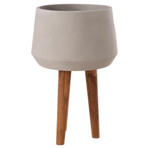 Quan HM4680.03L fiber cement gray flower pot - teak base Φ38X62HCM