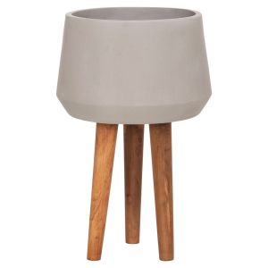 Quan HM4680.03L fiber cement gray flower pot - teak base Φ38X62HCM
