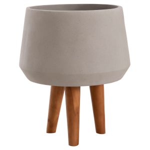 Flowerpot Quan HM4680.03M fiber cement in gray -- teak base Φ35X50HCM