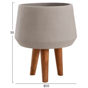 Flowerpot Quan HM4680.03M fiber cement in gray -- teak base Φ35X50HCM