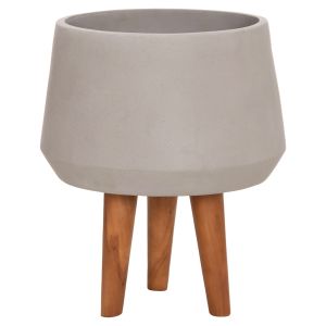 Flowerpot Quan HM4680.03M fiber cement in gray -- teak base Φ35X50HCM