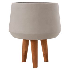Flowerpot Quan HM4680.03M fiber cement in gray -- teak base Φ35X50HCM