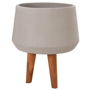 Flowerpot Quan HM4680.03M fiber cement in gray -- teak base Φ35X50HCM