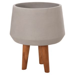 Flowerpot Quan HM4680.03M fiber cement in gray -- teak base Φ35X50HCM