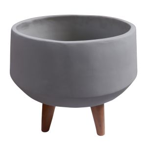 Flowerpot Quan HM4680.03S fiber cement in gray - teak base Φ37X36HCM
