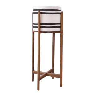 Rentil HM4683M fiber cement planter in black/white - teak base Φ27X66HCM