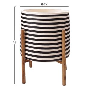 Rentil HM4683S fiber cement planter in black/white - teak base Φ23X60HCM