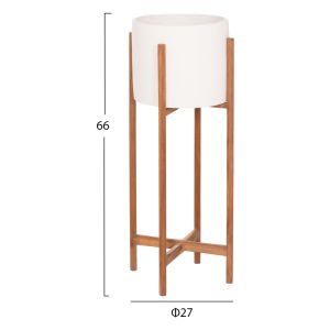 Flower pot Rentil HM4684.02L fiber cement in white color - teak base Φ27X66HCM