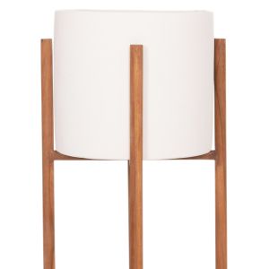 Flower pot Rentil HM4684.02L fiber cement in white color - teak base Φ27X66HCM