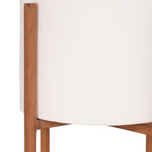 Flower pot Rentil HM4684.02L fiber cement in white color - teak base Φ27X66HCM