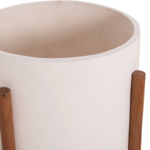 Flower pot Rentil HM4684.02L fiber cement in white color - teak base Φ27X66HCM