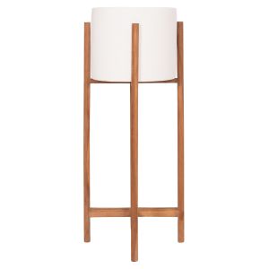 Flower pot Rentil HM4684.02L fiber cement in white color - teak base Φ27X66HCM