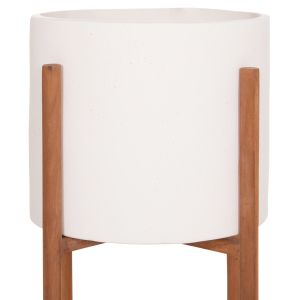 Flower pot Rentil HM4684.02L fiber cement in white color - teak base Φ27X66HCM