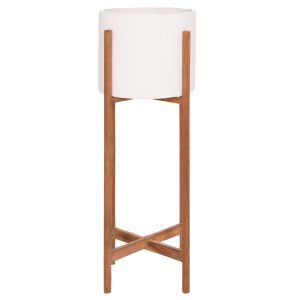 Flower pot Rentil HM4684.02L fiber cement in white color - teak base Φ27X66HCM