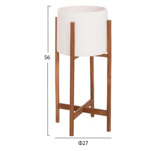 Rentil HM4684.02S fiber cement flower pot in white color - teak base Φ27X56HCM