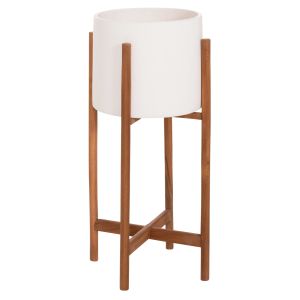 Rentil HM4684.02S fiber cement flower pot in white color - teak base Φ27X56HCM