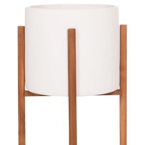Rentil HM4684.02S fiber cement flower pot in white color - teak base Φ27X56HCM