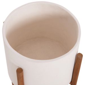 Rentil HM4684.02S fiber cement flower pot in white color - teak base Φ27X56HCM