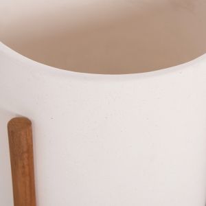 Rentil HM4684.02S fiber cement flower pot in white color - teak base Φ27X56HCM