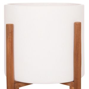 Rentil HM4684.02S fiber cement flower pot in white color - teak base Φ27X56HCM