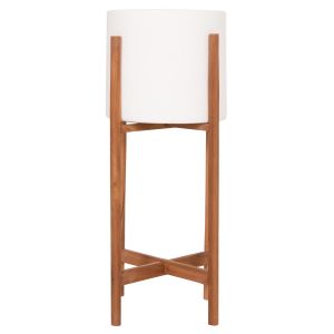 Rentil HM4684.02S fiber cement flower pot in white color - teak base Φ27X56HCM