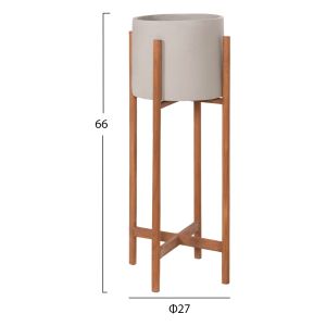 Flower pot Rentil HM4684.03L fiber cement in gray color - teak base Φ27X66HCM