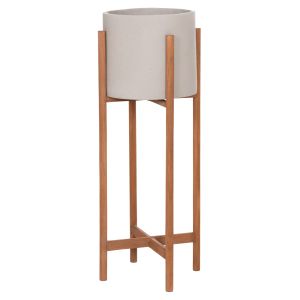 Flower pot Rentil HM4684.03L fiber cement in gray color - teak base Φ27X66HCM