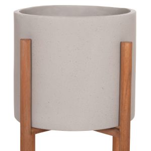 Flower pot Rentil HM4684.03L fiber cement in gray color - teak base Φ27X66HCM
