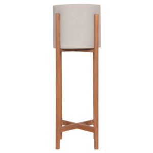 Flower pot Rentil HM4684.03L fiber cement in gray color - teak base Φ27X66HCM
