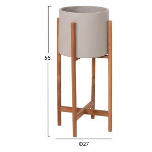 Flower pot Rentil HM4684.03S fiber cement in gray color - teak base Φ27X56HCM