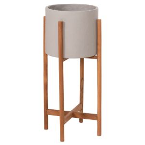 Flower pot Rentil HM4684.03S fiber cement in gray color - teak base Φ27X56HCM