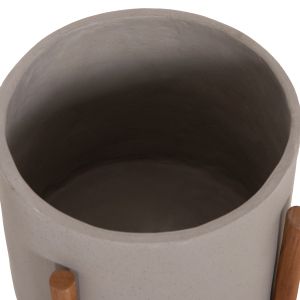 Flower pot Rentil HM4684.03S fiber cement in gray color - teak base Φ27X56HCM