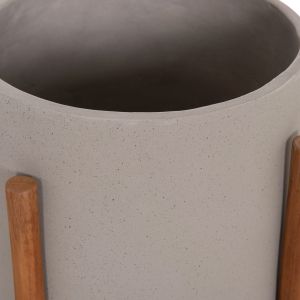 Flower pot Rentil HM4684.03S fiber cement in gray color - teak base Φ27X56HCM