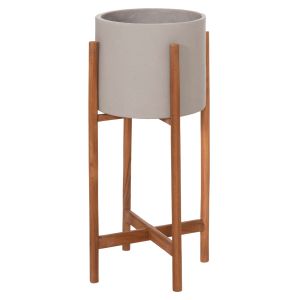 Flower pot Rentil HM4684.03S fiber cement in gray color - teak base Φ27X56HCM