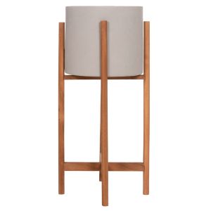 Flower pot Rentil HM4684.03S fiber cement in gray color - teak base Φ27X56HCM