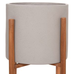 Flower pot Rentil HM4684.03S fiber cement in gray color - teak base Φ27X56HCM