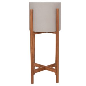 Flower pot Rentil HM4684.03S fiber cement in gray color - teak base Φ27X56HCM