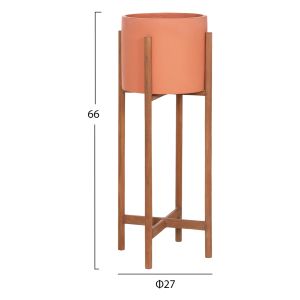 Flower pot Rentil HM4684.08L fiber cement in terracotta color - teak base Φ27X66HCM