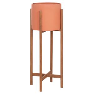 Flower pot Rentil HM4684.08L fiber cement in terracotta color - teak base Φ27X66HCM