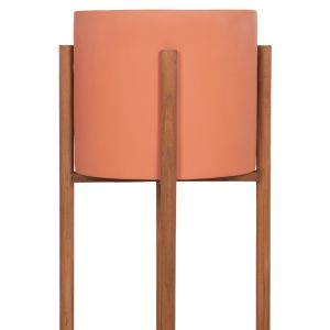 Flower pot Rentil HM4684.08L fiber cement in terracotta color - teak base Φ27X66HCM