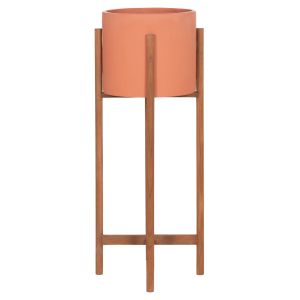 Flower pot Rentil HM4684.08L fiber cement in terracotta color - teak base Φ27X66HCM