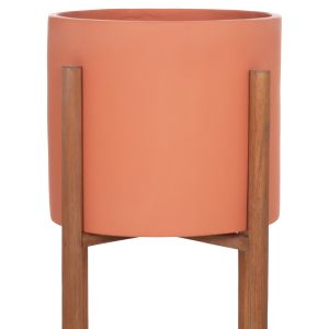 Flower pot Rentil HM4684.08L fiber cement in terracotta color - teak base Φ27X66HCM